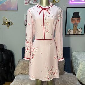 Ted baker Floral Pink Dress with Red Accents us size 10
